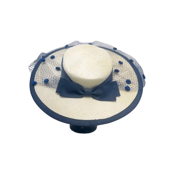 Sonni San Francisco Vintage Cream Lace Hat Beige & Blue - Picture 5 of 12